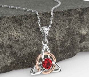 Ruby Rose Gold Silver Celtic Trinity Knot Necklace