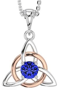 Sapphire Rose Gold Silver Celtic Trinity Knot Necklace