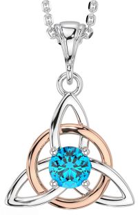 Topaz Rose Gold Silver Celtic Trinity Knot Necklace
