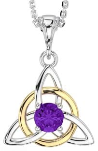 Amethyst Gold Silver Celtic Trinity Knot Necklace