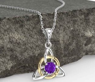Amethyst Gold Silver Celtic Trinity Knot Necklace