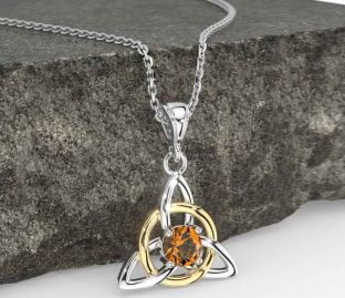 Citrine Gold Silver Celtic Trinity Knot Necklace
