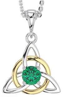 Emerald Gold Silver Celtic Trinity Knot Necklace