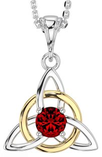 Garnet Gold Silver Celtic Trinity Knot Necklace