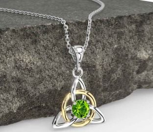 Peridot Gold Silver Celtic Trinity Knot Necklace