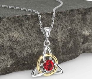 Ruby Gold Silver Celtic Trinity Knot Necklace