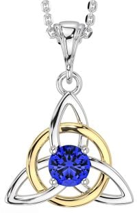 Sapphire Gold Silver Celtic Trinity Knot Necklace