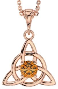 Citrine Rose Gold Silver Celtic Trinity Knot Necklace