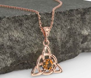 Citrine Rose Gold Silver Celtic Trinity Knot Necklace