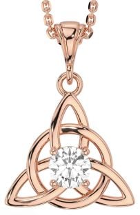 Diamond Rose Gold Silver Celtic Trinity Knot Necklace