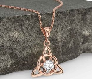 Diamond Rose Gold Silver Celtic Trinity Knot Necklace