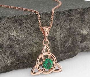 Emerald Rose Gold Silver Celtic Trinity Knot Necklace