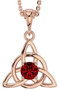 Garnet Rose Gold Silver Celtic Trinity Knot Necklace