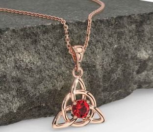 Ruby Rose Gold Silver Celtic Trinity Knot Necklace