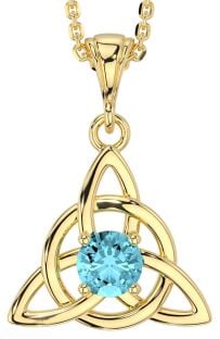 Aquamarine Gold Silver Celtic Trinity Knot Necklace