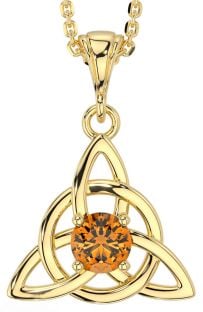 Citrine Gold Silver Celtic Trinity Knot Necklace