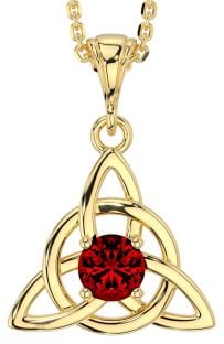 Garnet Gold Silver Celtic Trinity Knot Necklace