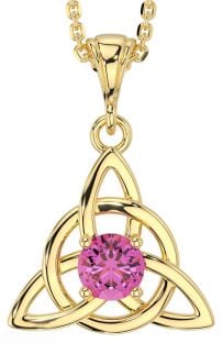 Pink Tourmaline Gold Silver Celtic Trinity Knot Necklace