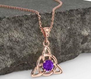 Amethyst Rose Gold Celtic Trinity Knot Necklace