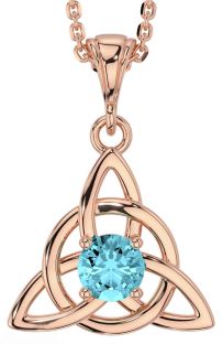 Aquamarine Rose Gold Celtic Trinity Knot Necklace