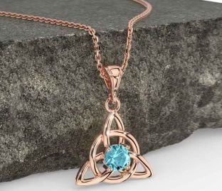Aquamarine Rose Gold Celtic Trinity Knot Necklace