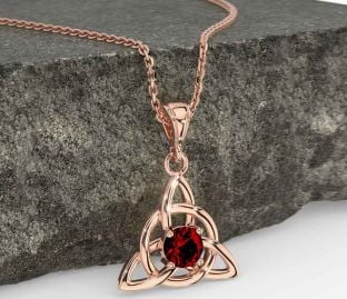 Garnet Rose Gold Celtic Trinity Knot Necklace