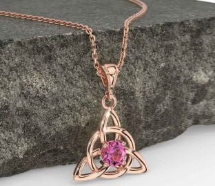 Pink Tourmaline Rose Gold Celtic Trinity Knot Necklace