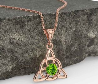 Peridot Rose Gold Celtic Trinity Knot Necklace