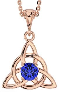 Sapphire Rose Gold Celtic Trinity Knot Necklace