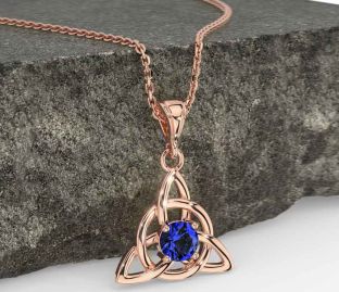 Sapphire Rose Gold Celtic Trinity Knot Necklace