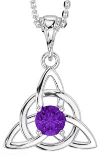 Amethyst Silver Celtic Trinity Knot Necklace