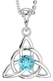 Aquamarine Silver Celtic Trinity Knot Necklace