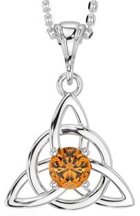 Citrine Silver Celtic Trinity Knot Necklace