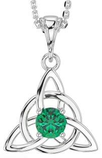 Emerald Silver Celtic Trinity Knot Necklace