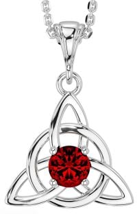 Garnet Silver Celtic Trinity Knot Necklace