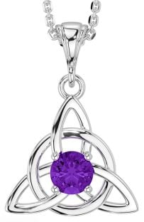 Amethyst White Gold Celtic Trinity Knot Necklace