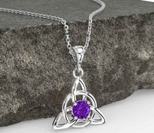 Amethyst White Gold Celtic Trinity Knot Necklace