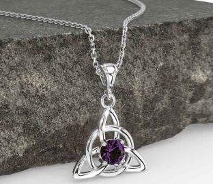 Alexandrite White Gold Celtic Trinity Knot Necklace
