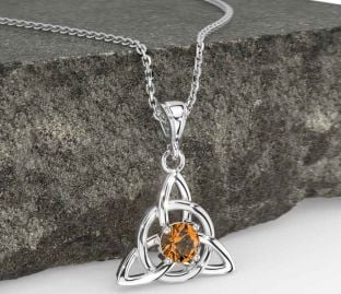 Citrine White Gold Celtic Trinity Knot Necklace