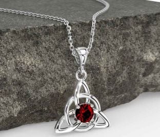 Garnet White Gold Celtic Trinity Knot Necklace