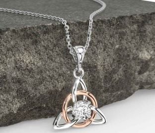 Diamond White Rose Gold Celtic Trinity Knot Necklace