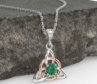 Emerald White Rose Gold Celtic Trinity Knot Necklace