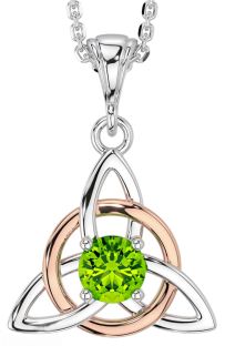Peridot White Rose Gold Celtic Trinity Knot Necklace