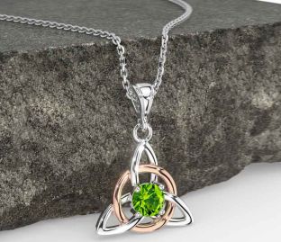 Peridot White Rose Gold Celtic Trinity Knot Necklace