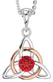 Ruby White Rose Gold Celtic Trinity Knot Necklace