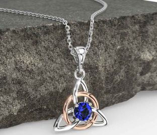 Sapphire White Rose Gold Celtic Trinity Knot Necklace
