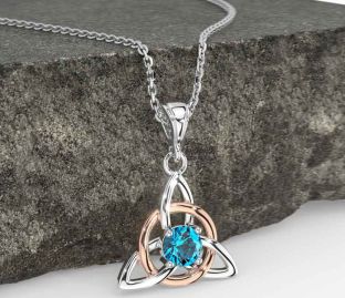Topaz White Rose Gold Celtic Trinity Knot Necklace