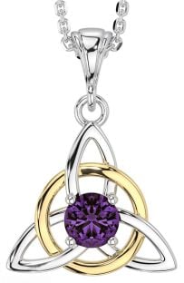 Alexandrite White Yellow Gold Celtic Trinity Knot Necklace