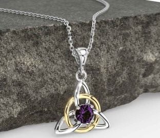 Alexandrite White Yellow Gold Celtic Trinity Knot Necklace