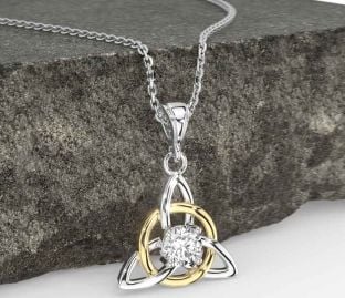 Diamond White Yellow Gold Celtic Trinity Knot Necklace